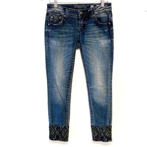 Miss Me Blue Ankle Jeans with Black Embellishments